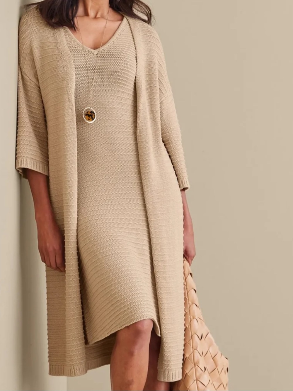 Soft Surroundings Sz M Sand Dune Shimmer 3/4 Sleeve Duster Lucera Cardigan NWT